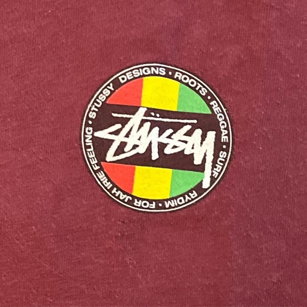 Stüssy Maroon T-Shirt Small Jamaican Reggae Roots Surf.